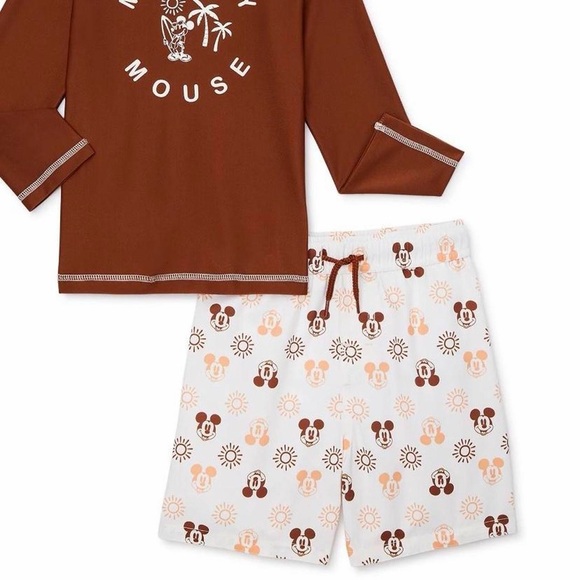 Disney Brown and White Mickey Mouse Toddler Swim Trunks 4T - Picture 2 of 6